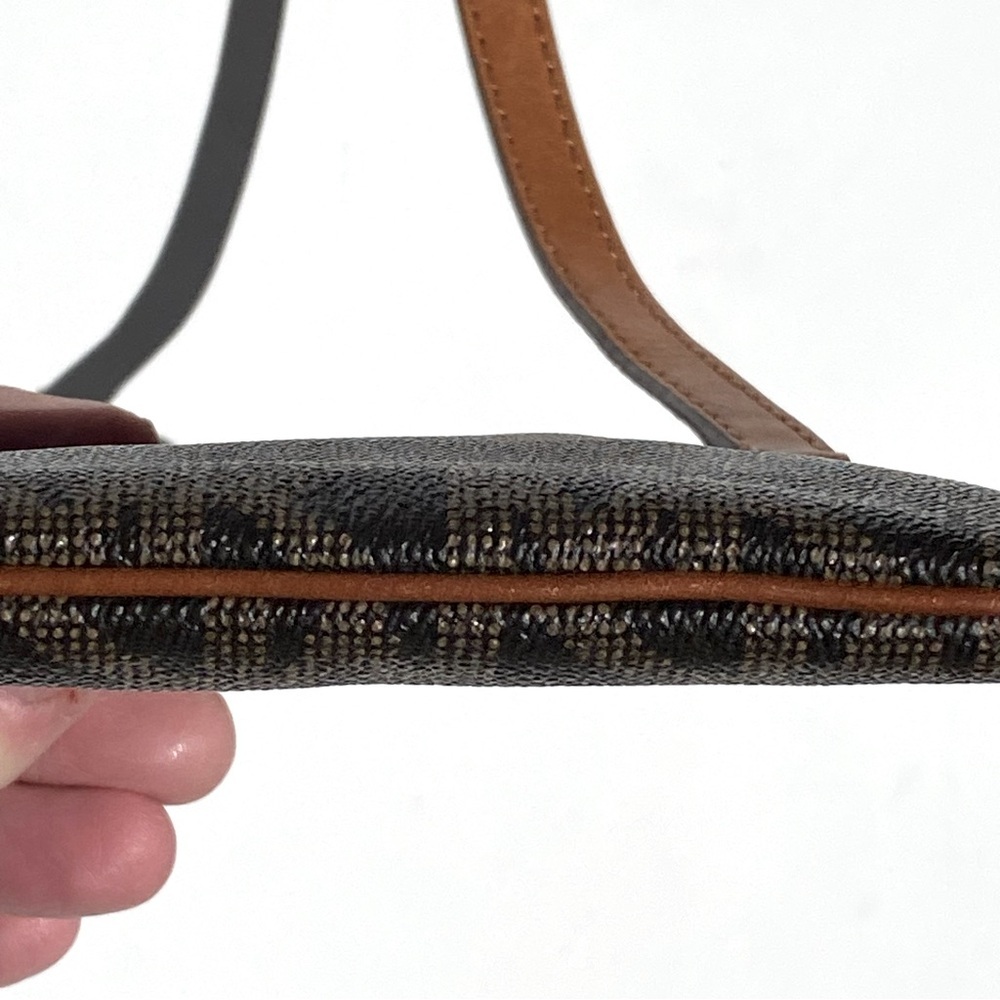 MICHAEL KORS Leather Trim Monogram CrossBody Snap Closure Bag Brown and Tan - Picture 9 of 11